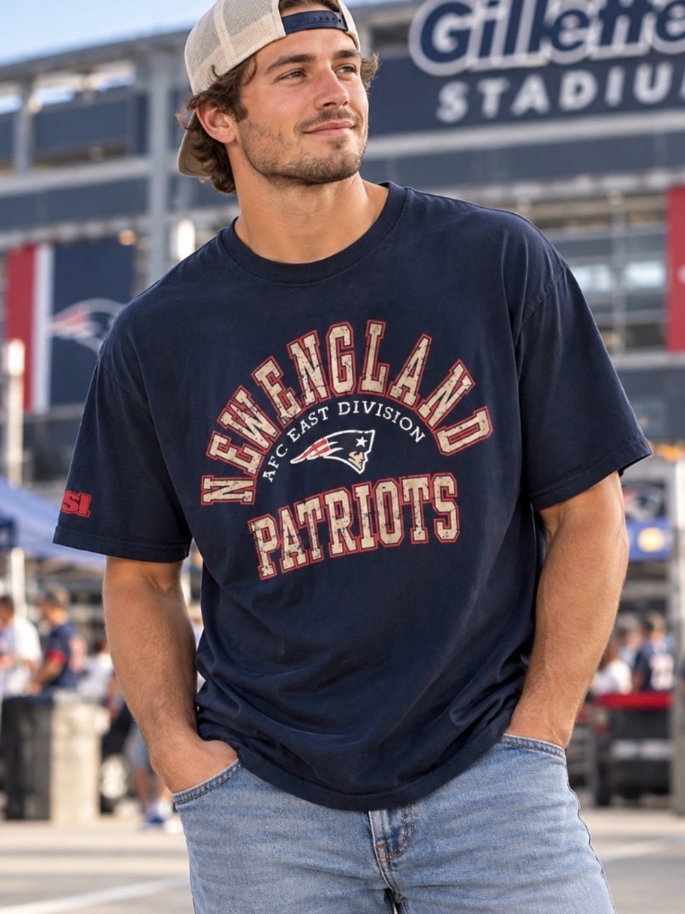 New England Patriots Mens XL Navy NFL Football Graphic T Shirt Sports Fan